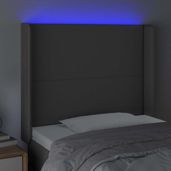 Čelo postele s LED šedé 103 x 16 x 118/128 cm umělá kůže 3123856