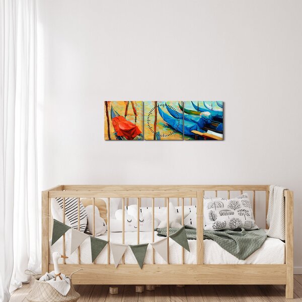 Obraz - Přístav v Benátkách (s hodinami) (90x30 cm)