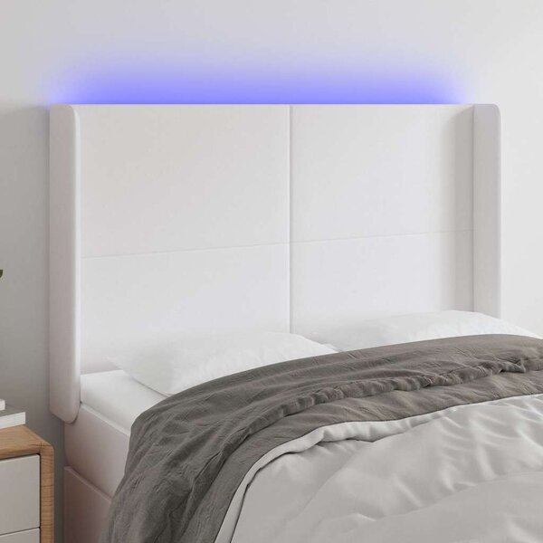 Čelo postele s LED bílé 147 x 16 x 118/128 cm umělá kůže 3123859