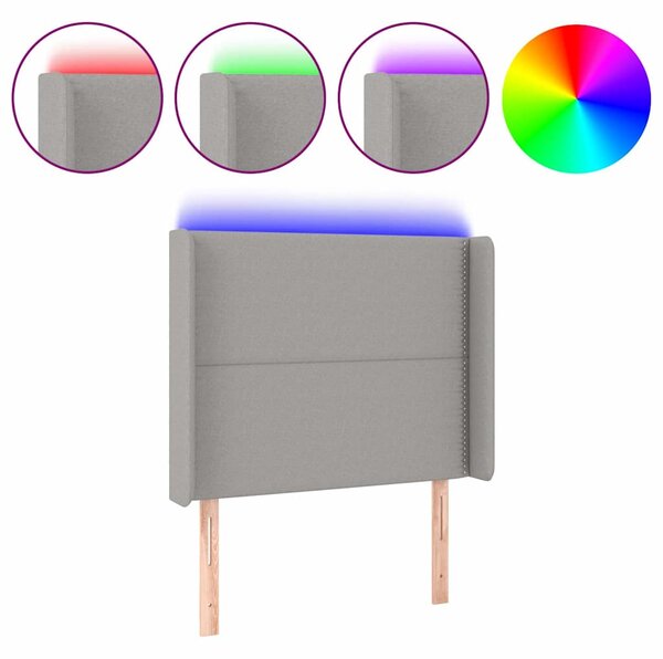 Čelo postele s LED světle šedé 103x16x118/128 cm textil 3123898