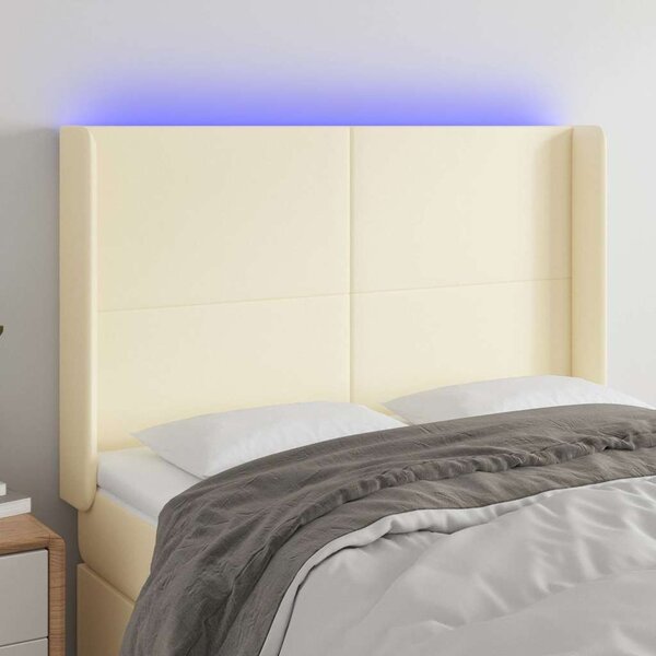 Čelo postele s LED krémové 147 x 16 x 118/128 cm umělá kůže 3123860