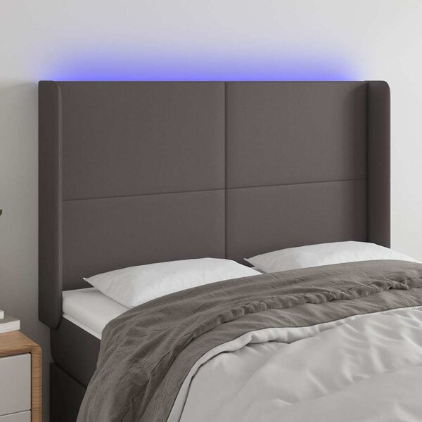 Čelo postele s LED šedé 147 x 16 x 118/128 cm umělá kůže 3123862