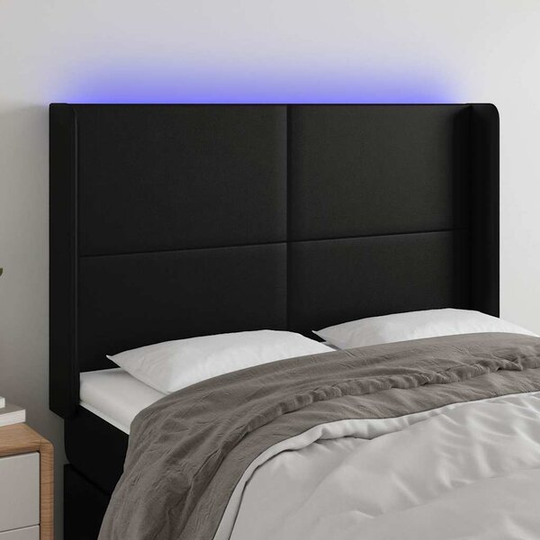 Čelo postele s LED černé 147 x 16 x 118/128 cm umělá kůže 3123858