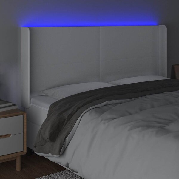 Čelo postele s LED bílé 203 x 16 x 118/128 cm umělá kůže 3123877