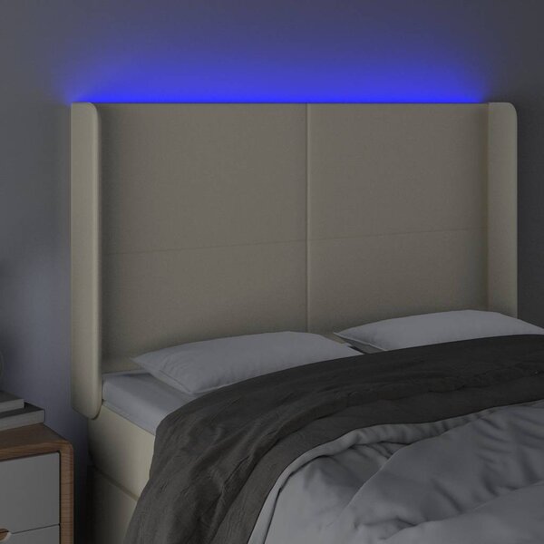 Čelo postele s LED krémové 147 x 16 x 118/128 cm umělá kůže 3123860