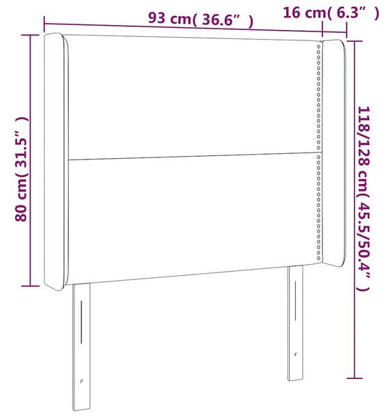 Čelo postele s LED černé 93 x 16 x 118/128 cm textil 3123892
