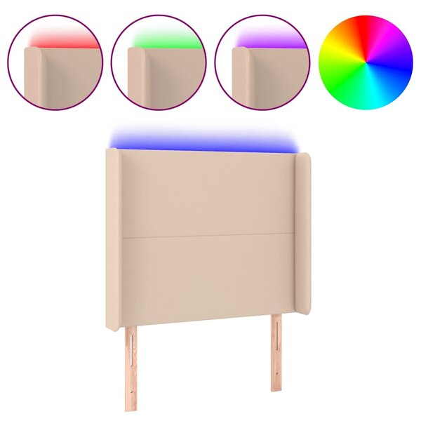 Čelo postele s LED cappuccino 93 x 16 x 118/128 cm umělá kůže 3123851