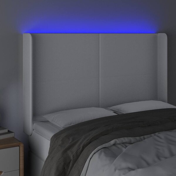 Čelo postele s LED bílé 147 x 16 x 118/128 cm umělá kůže 3123859