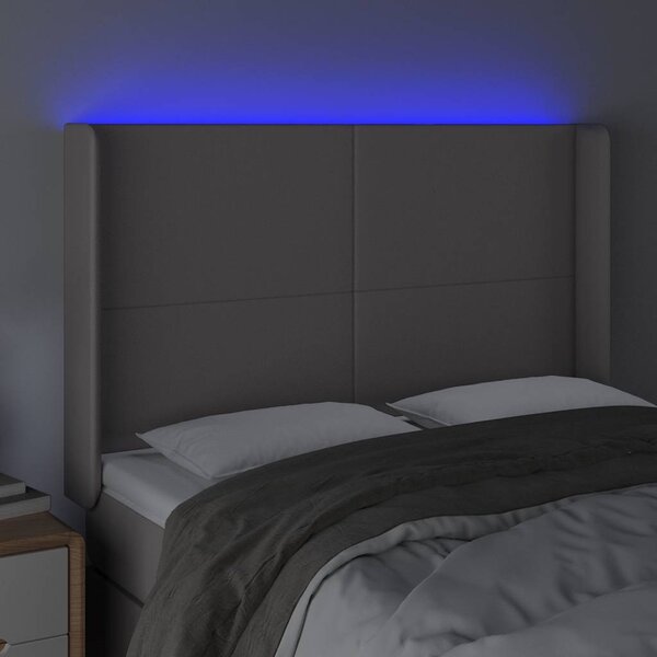 Čelo postele s LED šedé 147 x 16 x 118/128 cm umělá kůže 3123862