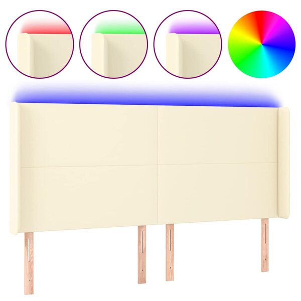 Čelo postele s LED krémové 163 x 16 x 118/128 cm umělá kůže 3123866