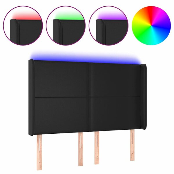 Čelo postele s LED černé 147 x 16 x 118/128 cm umělá kůže 3123858