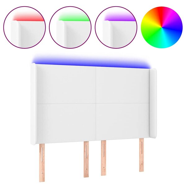 Čelo postele s LED bílé 147 x 16 x 118/128 cm umělá kůže 3123859