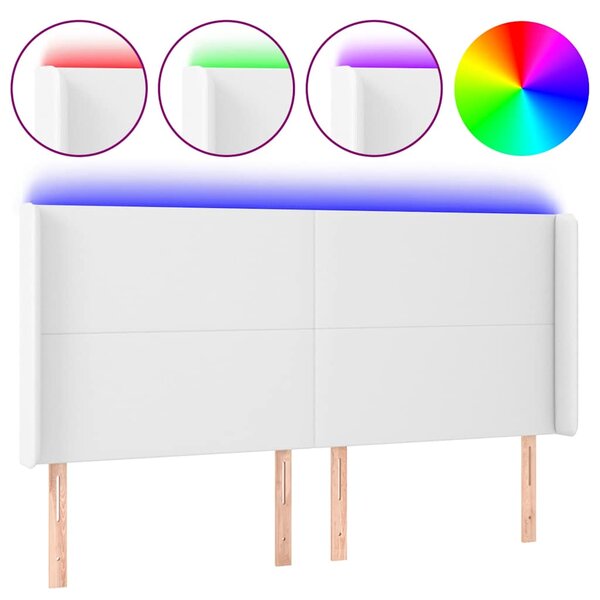 Čelo postele s LED bílé 203 x 16 x 118/128 cm umělá kůže 3123877