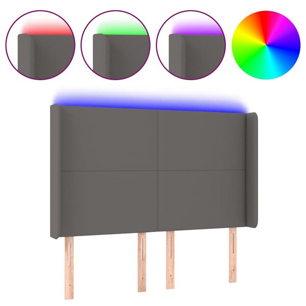 Čelo postele s LED šedé 147 x 16 x 118/128 cm umělá kůže 3123862