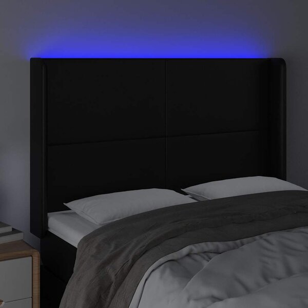 Čelo postele s LED černé 147 x 16 x 118/128 cm umělá kůže 3123858