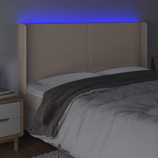 Čelo postele s LED cappuccino 183 x 16 x 118/128 cm umělá kůže 3123875