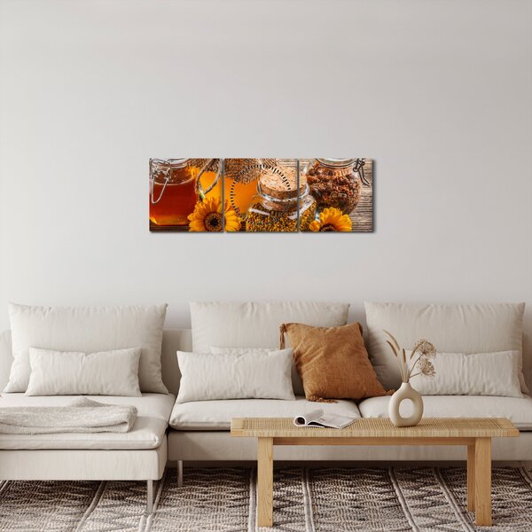Obraz - Zátiší s medovými sklenicemi (s hodinami) (90x30 cm)