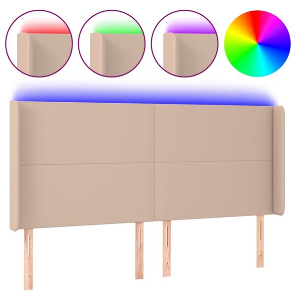 Čelo postele s LED cappuccino 183 x 16 x 118/128 cm umělá kůže 3123875