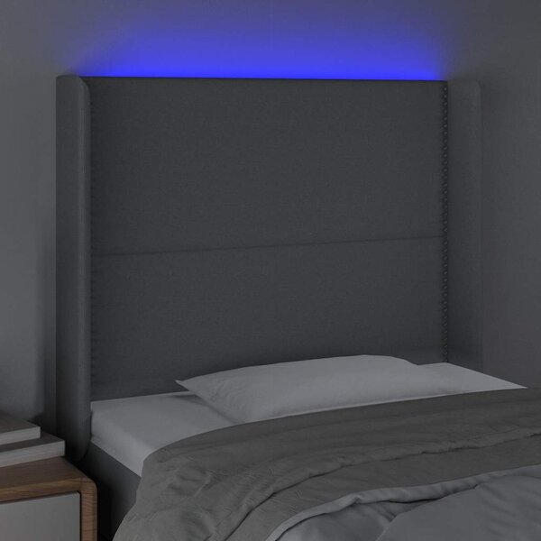 Čelo postele s LED světle šedé 103x16x118/128 cm textil 3123898