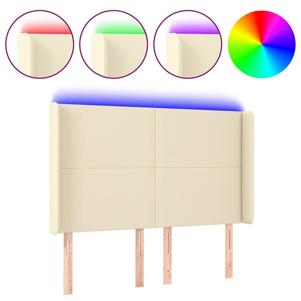 Čelo postele s LED krémové 147 x 16 x 118/128 cm umělá kůže 3123860
