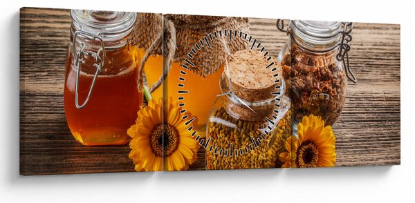 Obraz - Zátiší s medovými sklenicemi (s hodinami) (90x30 cm)