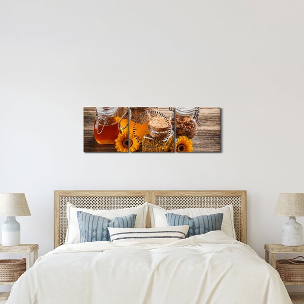 Obraz - Zátiší s medovými sklenicemi (s hodinami) (90x30 cm)