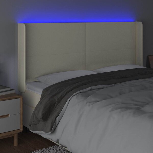 Čelo postele s LED krémové 163 x 16 x 118/128 cm umělá kůže 3123866
