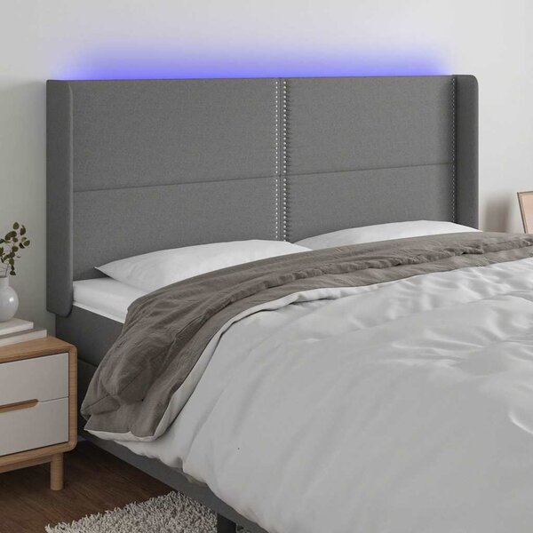 Čelo postele s LED tmavě šedé 203 x 16 x 118/128 cm textil 3123931