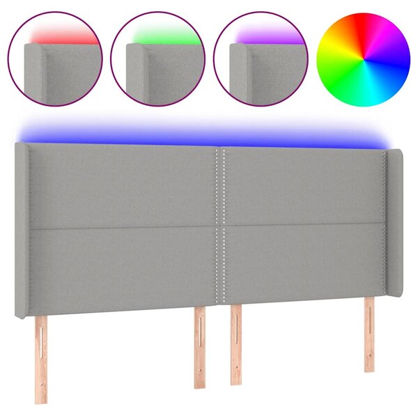 Čelo postele s LED světle šedé 203x16x118/128 cm textil 3123930