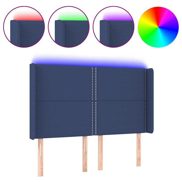 Čelo postele s LED modré 147 x 16 x 118/128 cm textil 3123912