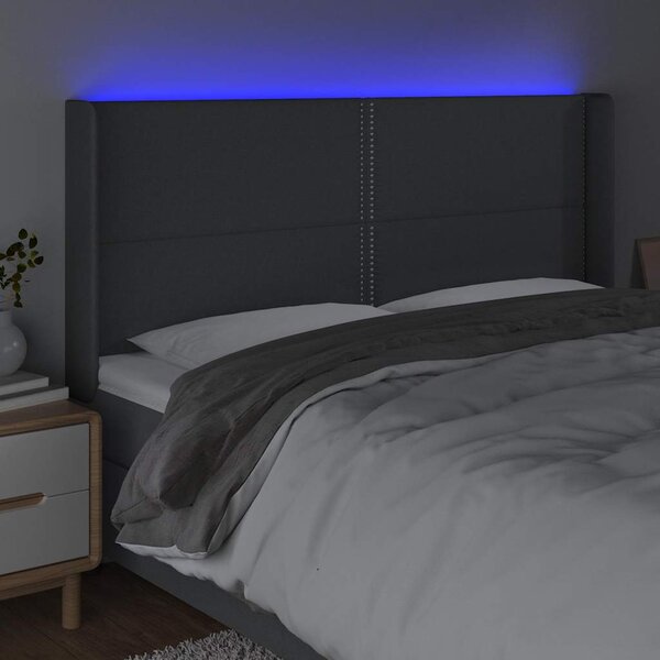 Čelo postele s LED tmavě šedé 203 x 16 x 118/128 cm textil 3123931