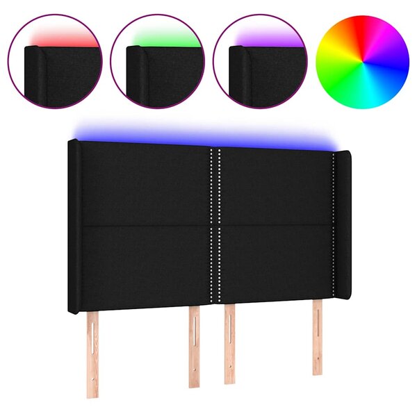 Čelo postele s LED černé 147 x 16 x 118/128 cm textil 3123908