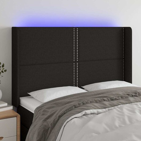 Čelo postele s LED černé 147 x 16 x 118/128 cm textil 3123908