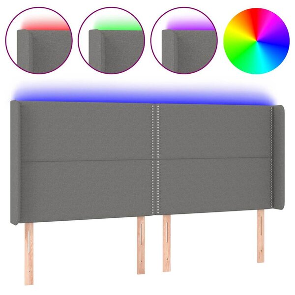 Čelo postele s LED tmavě šedé 203 x 16 x 118/128 cm textil 3123931