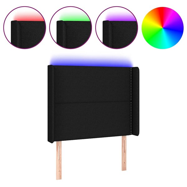 Čelo postele s LED černé 93 x 16 x 118/128 cm textil 3123892
