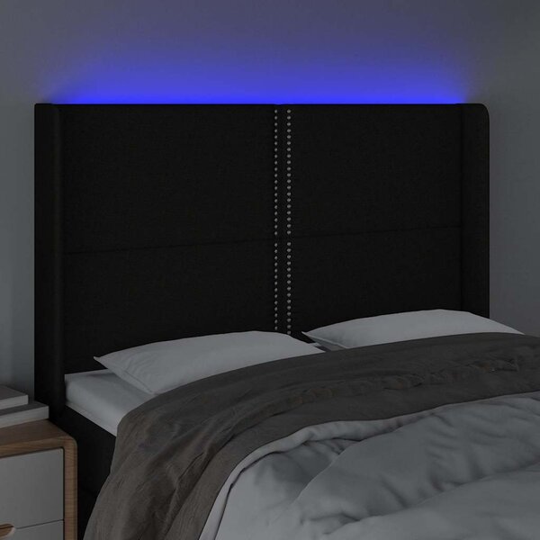 Čelo postele s LED černé 147 x 16 x 118/128 cm textil 3123908
