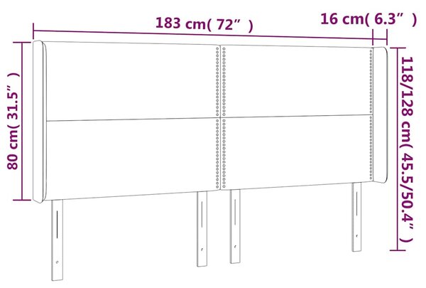 Čelo postele s LED černé 183 x 16 x 118/128 cm textil 3123924