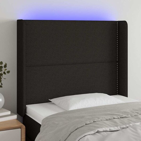 Čelo postele s LED černé 93 x 16 x 118/128 cm textil 3123892