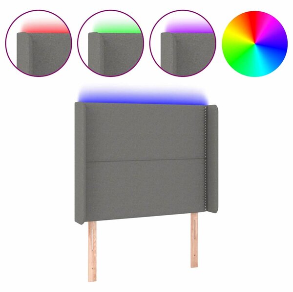 Čelo postele s LED tmavě šedé 103 x 16 x 118/128 cm textil 3123899