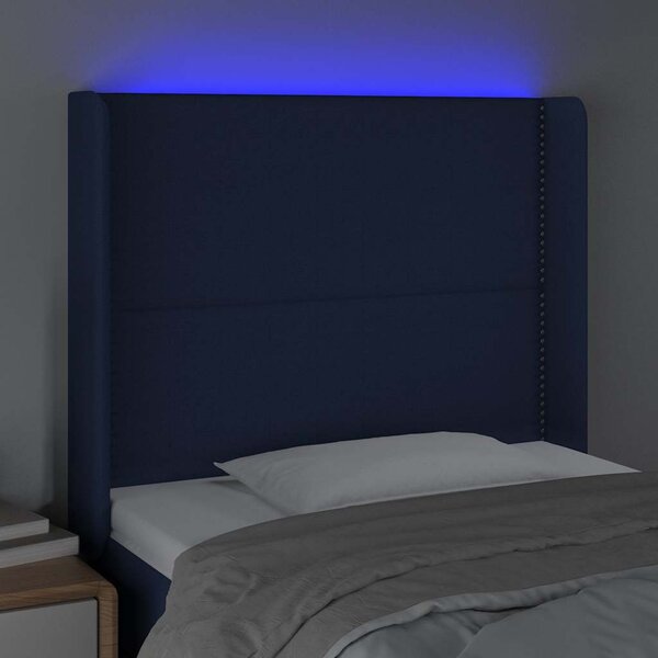 Čelo postele s LED modré 103 x 16 x 118/128 cm textil 3123904