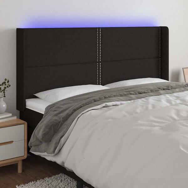 Čelo postele s LED černé 183 x 16 x 118/128 cm textil 3123924