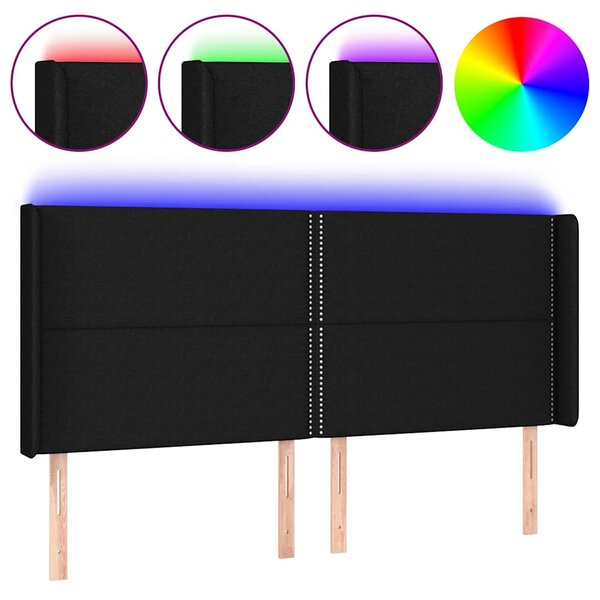 Čelo postele s LED černé 183 x 16 x 118/128 cm textil 3123924