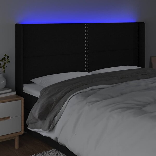 Čelo postele s LED černé 183 x 16 x 118/128 cm textil 3123924