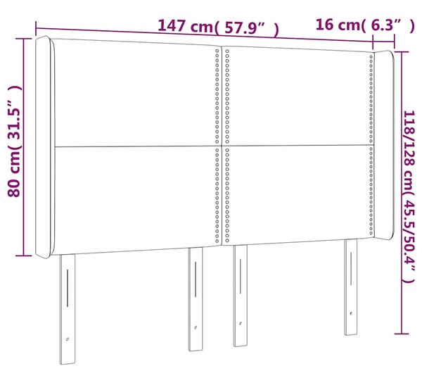 Čelo postele s LED černé 147 x 16 x 118/128 cm textil 3123908