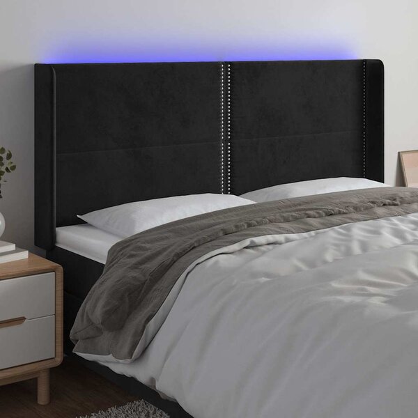 Čelo postele s LED černé 203 x 16 x 118/128 cm samet 3123976