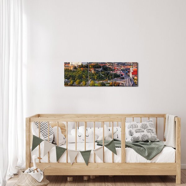 Obraz - Panorama Bratislavy, Slovensko (s hodinami) (90x30 cm)
