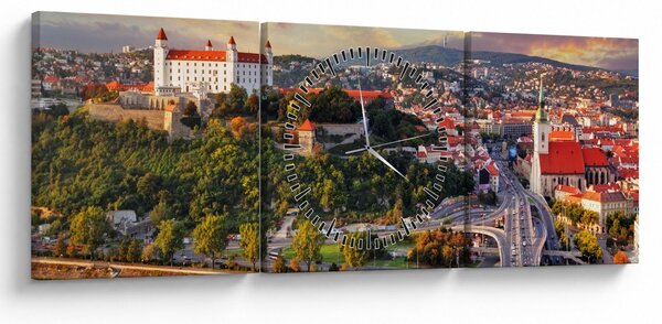 Obraz - Panorama Bratislavy, Slovensko (s hodinami) (90x30 cm)