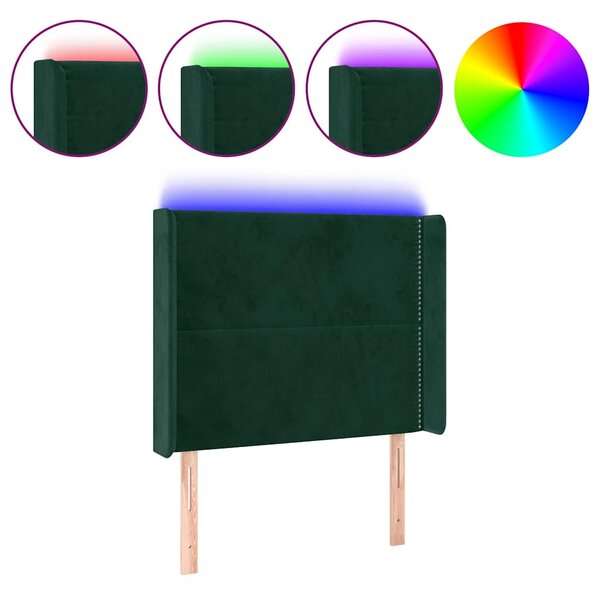 Čelo postele s LED tmavě zelené 103 x 16 x 118/128 cm samet 3123953
