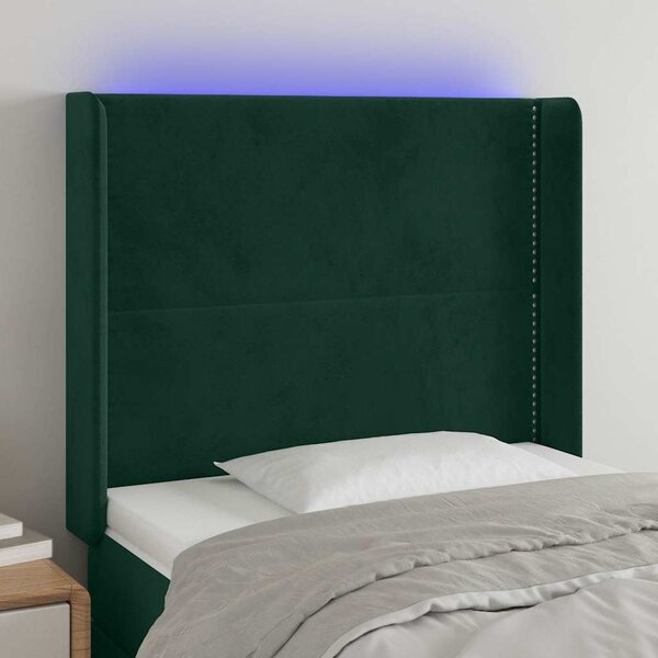 Čelo postele s LED tmavě zelené 103 x 16 x 118/128 cm samet 3123953