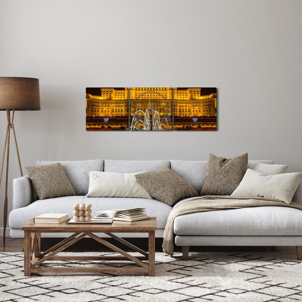 Obraz - Palác parlamentu, Bukurešť Rumunsko (s hodinami) (90x30 cm)